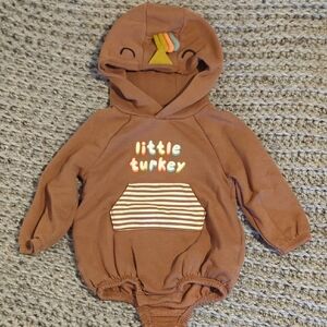Old Navy Brown Hooded Bodysuit with 'Little Turkey' Design